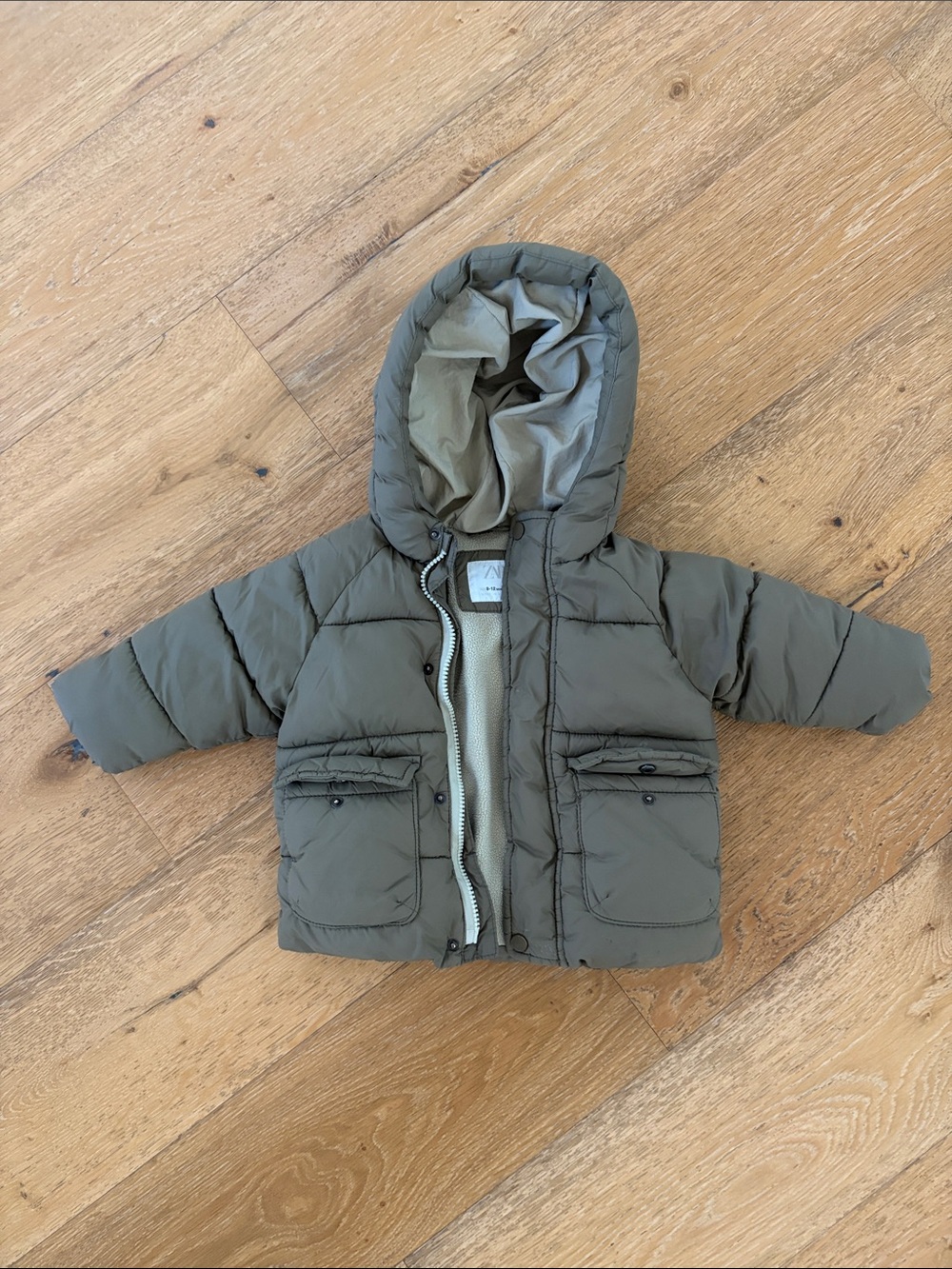 Zara kids Olive Hooded Puffer Jacket